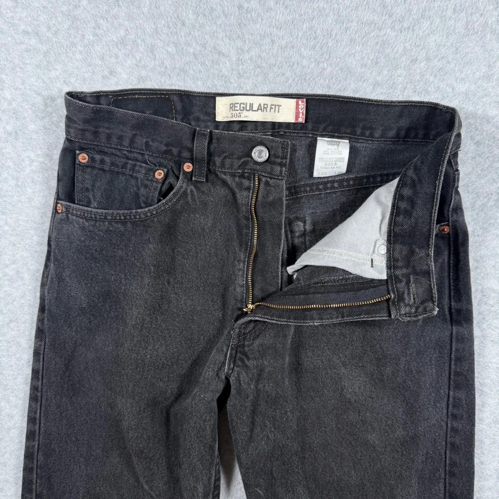 Levis 505 Regular Fit Black Denim Jeans Mens 32x30 Straight Leg Fits 30x29 y2k